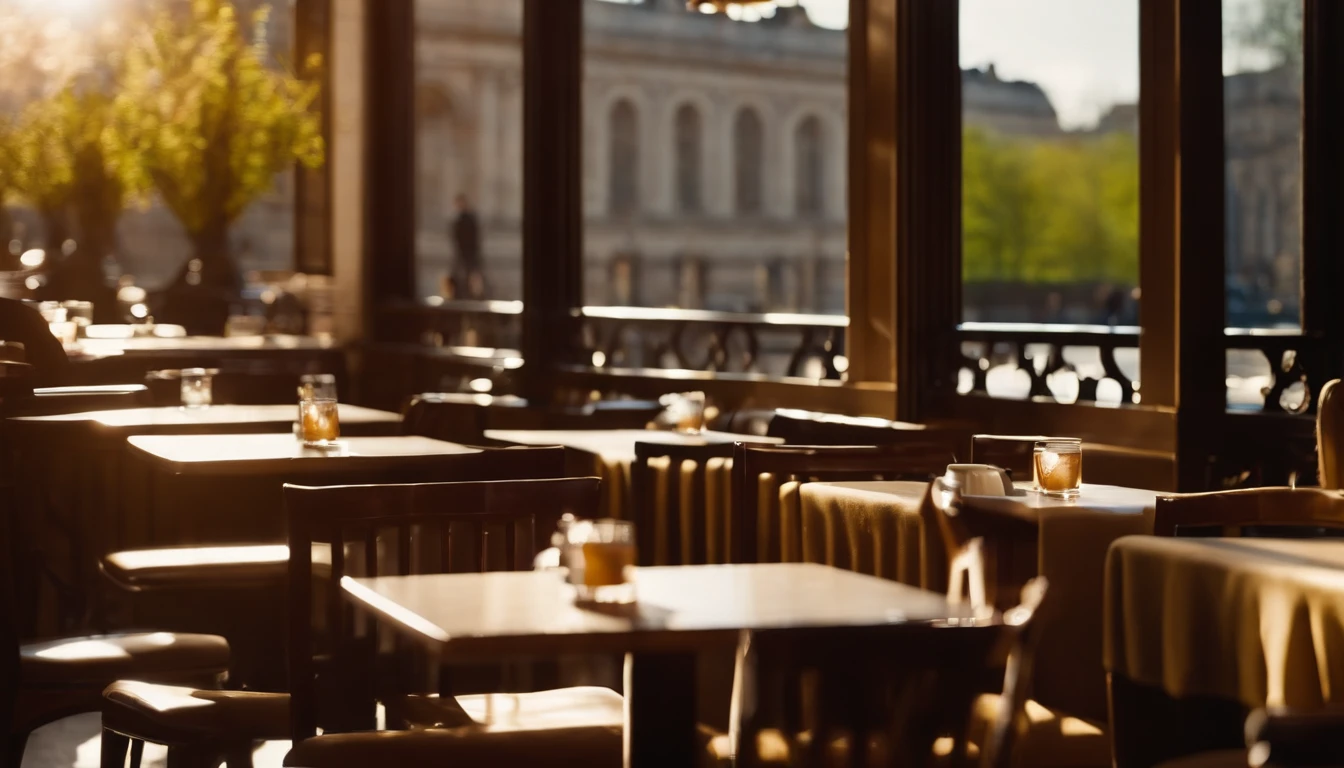the met,Spring sunshine,early afternoon,Stylish café
