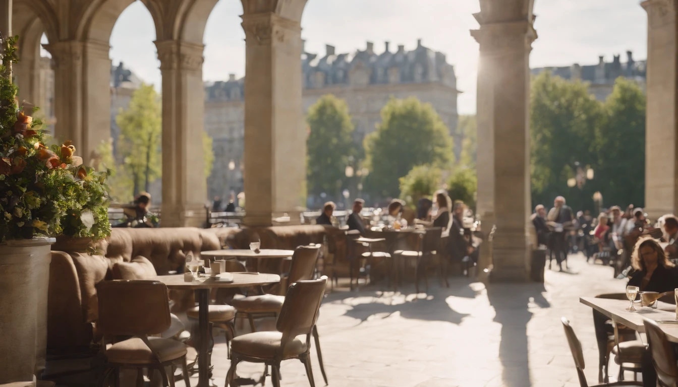 the met,Spring sunshine,early afternoon,Stylish café