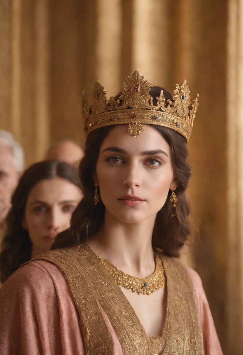 King Solomon in the temple, sentado no trono, varias princesas ao seu redor festejando, epic biblical representation, imagem realista, cinematografic, 8K分辨率