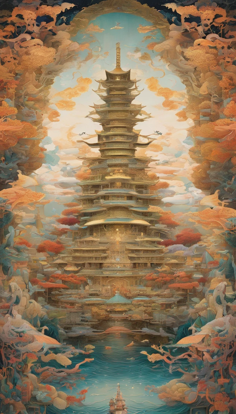 Colorful steampunk transparent landscape embroidery color ink pattern porcelain bottle front panoramic body view,The style of Jingdezhen porcelain,The bottles are embossed and carved into colorful mechanical parts,The main body is made of gold wire windings,Colorful glazes, Photography。Real light and shadow,refractions,Reflection,High light transmittance,lightand shade contrast, High contrast,Extremely dispersed,intricately details,8K rendering,Art Station and Pixiv trends. Epic picture, the wallpaper,Filmquality,Intricate and deep details,Strong sense of three-dimensionality. Created by Giger, Artgerm and Greg Rutkowski, Alphonse Mucha, CGSesociety.