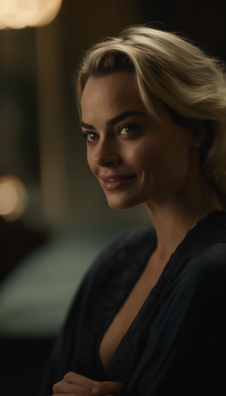 Margot Robbie nua em frente a um espelho em seu quarto, detailed features of the face and bo(close-up, editorial photograph of a 21 year old woman), (highly detailed face:1.4) (smile:0.7) (background inside dark, moody, private study:1.3) curvy ass, hijab, park, thick figure full body viewraphy, high resolution, tiro profissional