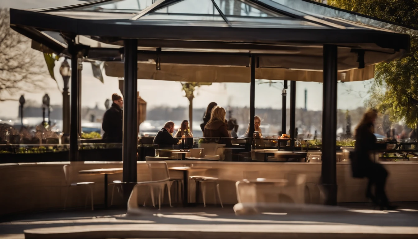 the met,Spring sunshine,early afternoon,Stylish café、outside view