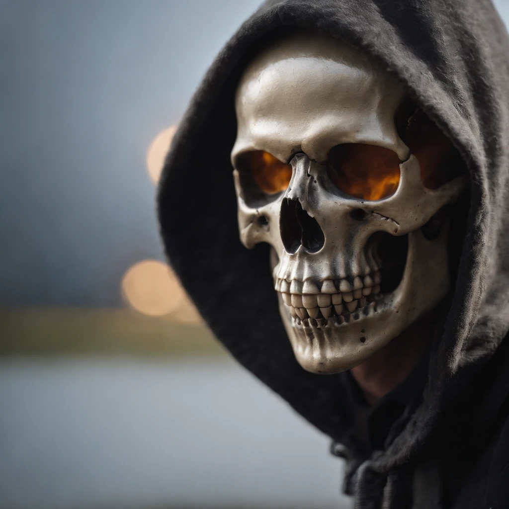 fotografia. sozinho, olhos azuis, 1st grade, parte superior do corpo, Foco masculino, skull, Hood, WMASK, brilhante, fire, fundo preto, Manoplas, capa, 1giel, capuz para cima