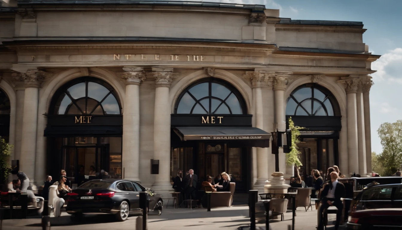 the met,Spring sunshine,early afternoon,Stylish café、Seen from the outside