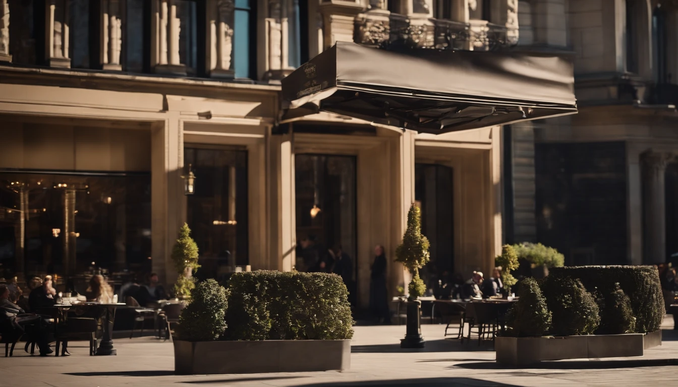 the met,Spring sunshine,early afternoon,Stylish café、Seen from the outside