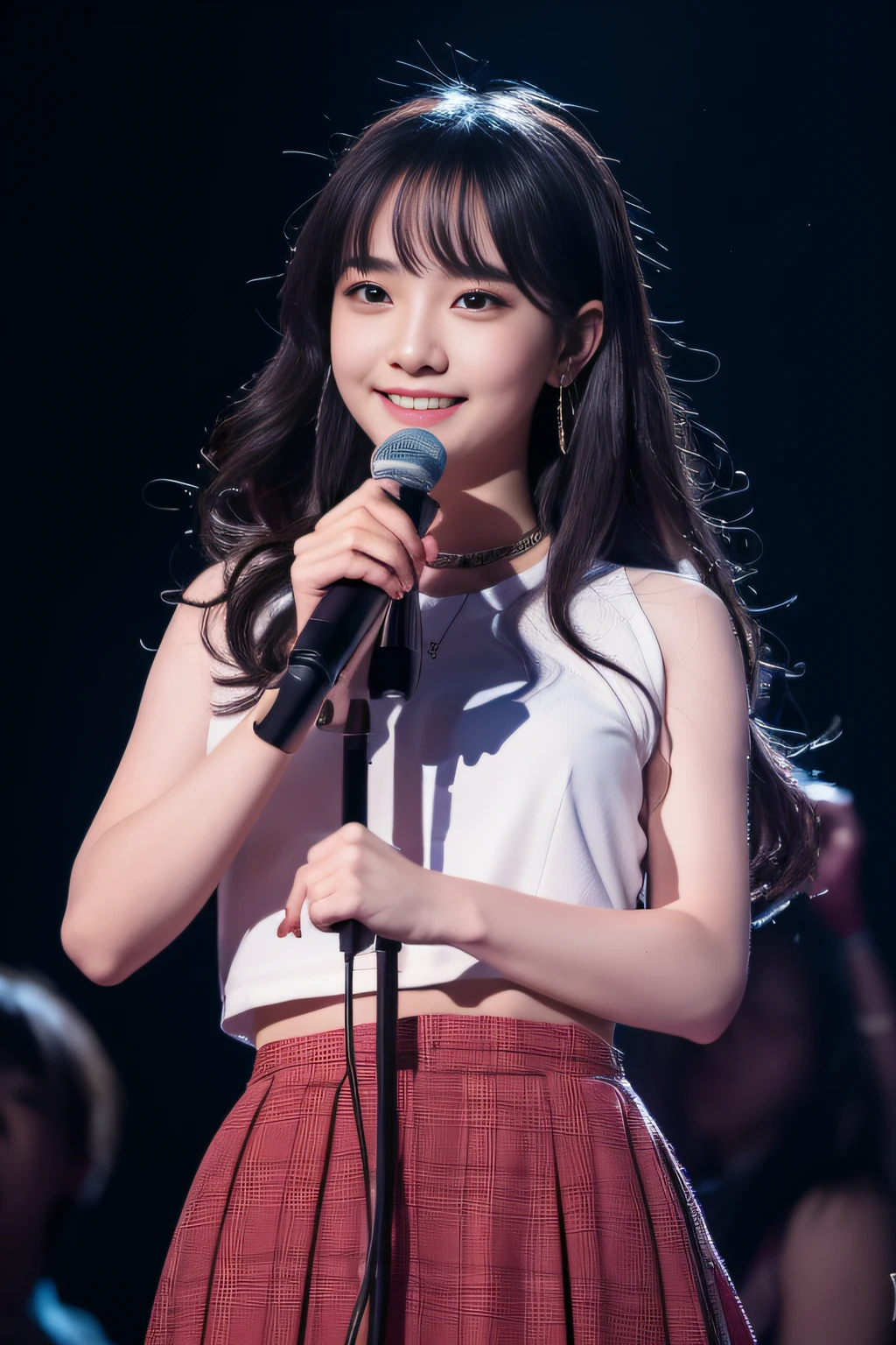 Highly detailed CG Unity 8k wallpaper、Highest quality、Ultra-detailed、masterpiece、Realistic、Photo realistic、A cute girl drawn in great detail、20-year-old、(Skirt rip)、(Roll up the skirt yourself))、White panties、Panty Focus、blush、Lips parted、Looking at the audience、Semi Body Shot、JAPANESE IDOL OUTFIT、stage、Showing panties