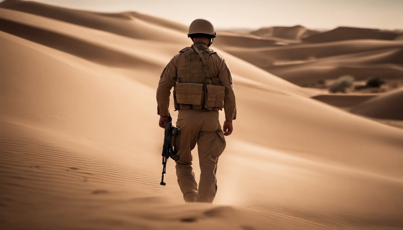 A desert,Lone soldier,hopelessness,Tragic
