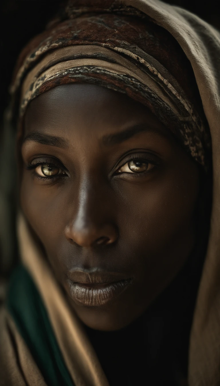 analog style, model photography style, RAW close portrait of a black woman 1, ((beautiful face: 1.7, perfect face: 1.3)), (top: 1.2), best quality, epic (by photo by Lee Jeffries, sony a7, 50 mm , pores: 1.5, colors, hyperdetailed: 1.5, film grain: 1.4, hyperrealistic: 1.5), hyperrealistic texture, masterpiece, unreal engine 5, extremely detailed CG unit 4k wallpaper, realistic eyes, insanely detailed photo, (light and shadow ecstasy, deep shadow), (Winner of Pulitzer Prize for Photography and Taylor Wessing Photographic Prize),Juju