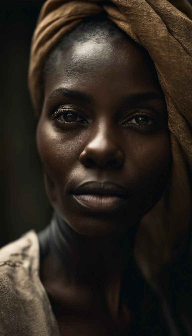 analog style, model photography style, RAW close portrait of a black woman 1, ((beautiful face: 1.7, perfect face: 1.3)), (top: 1.2), best quality, epic (by photo by Lee Jeffries, sony a7, 50 mm , pores: 1.5, colors, hyperdetailed: 1.5, film grain: 1.4, hyperrealistic: 1.5), hyperrealistic texture, masterpiece, unreal engine 5, extremely detailed CG unit 4k wallpaper, realistic eyes, insanely detailed photo, (light and shadow ???????, deep shadow), (Winner of Pulitzer Prize for Photography and Taylor Wessing Photographic Prize),Juju