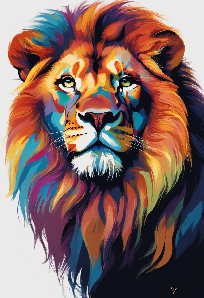 a painting of a majestic and colorful lion on a black background,, breathtaking rendering, inside a radiant connection, inspirada em Kinuko Y. Craft,, Magical Elements, kitten icon, uau, it's beautiful, casting a colorful multi spell, bright flash, glare