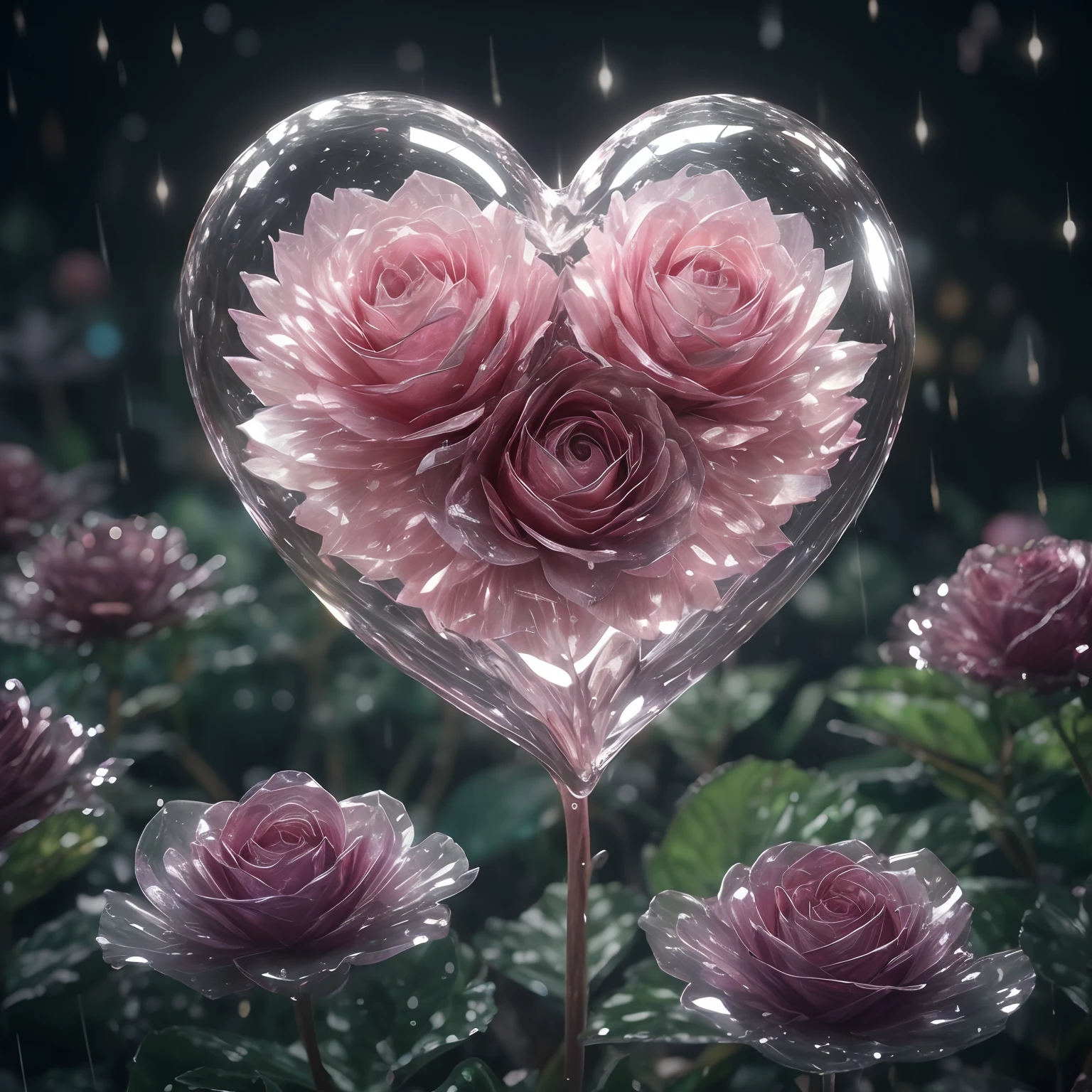 Flower, shiny, rain, sparkles, 10k hd, love, light, hyper realistic, colorful, ethereal, other worldly, unique, glowing flower, sparkling, hyper 3d, sparkling flower, crystal, planet, flower mutated, gorgeous, heart, crystal heart flower, rain, heart flower, human heart, human heart shaped flower, biological human heart, flower blooming on another planet, love protection