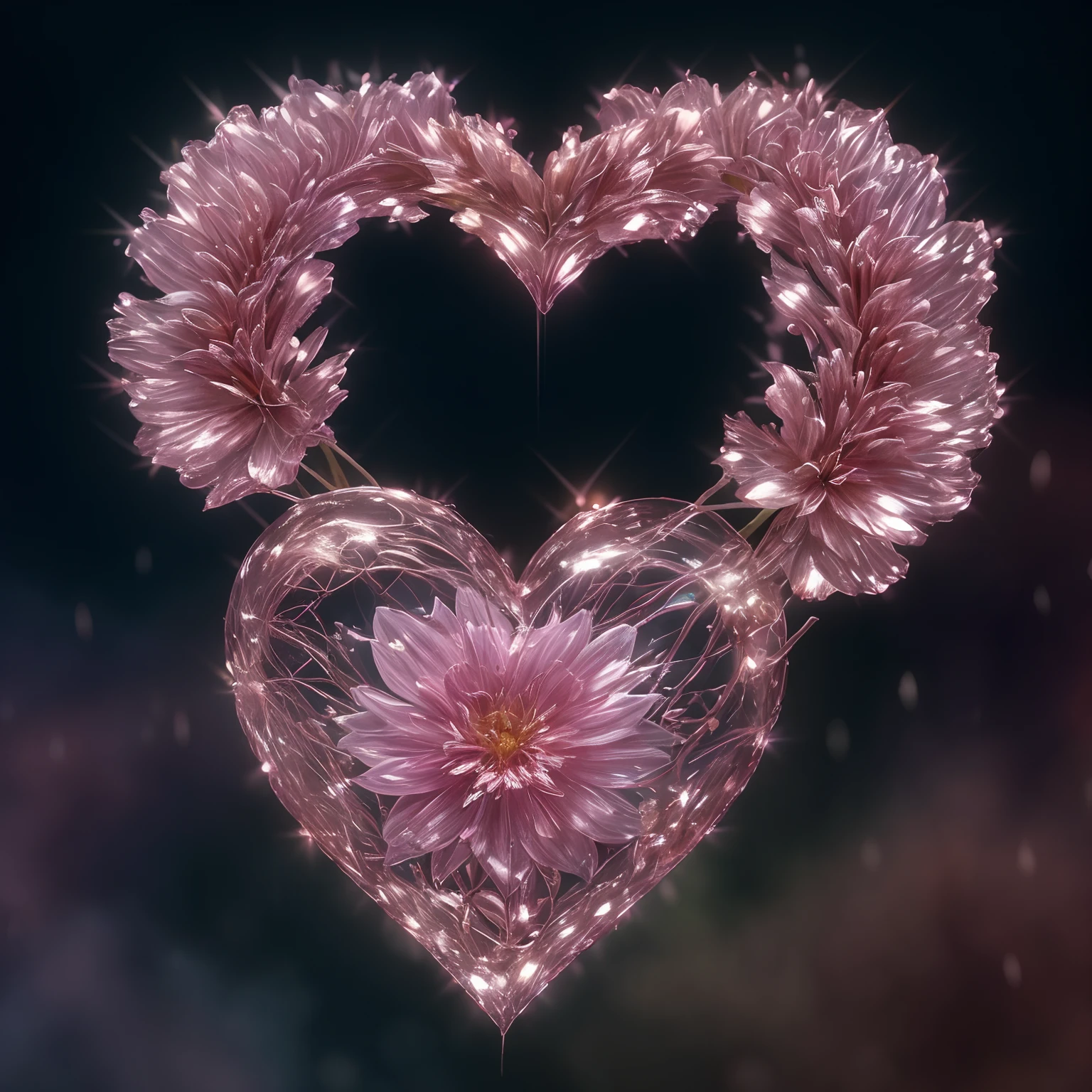 Flower, shiny, rain, sparkles, 10k hd, love, light, hyper realistic, colorful, ethereal, other worldly, unique, glowing flower, sparkling, hyper 3d, sparkling flower, crystal, planet, flower mutated, gorgeous, heart, crystal heart flower, rain, heart flower, human heart, human heart shaped flower, biological human heart, flower blooming on another planet, love protection