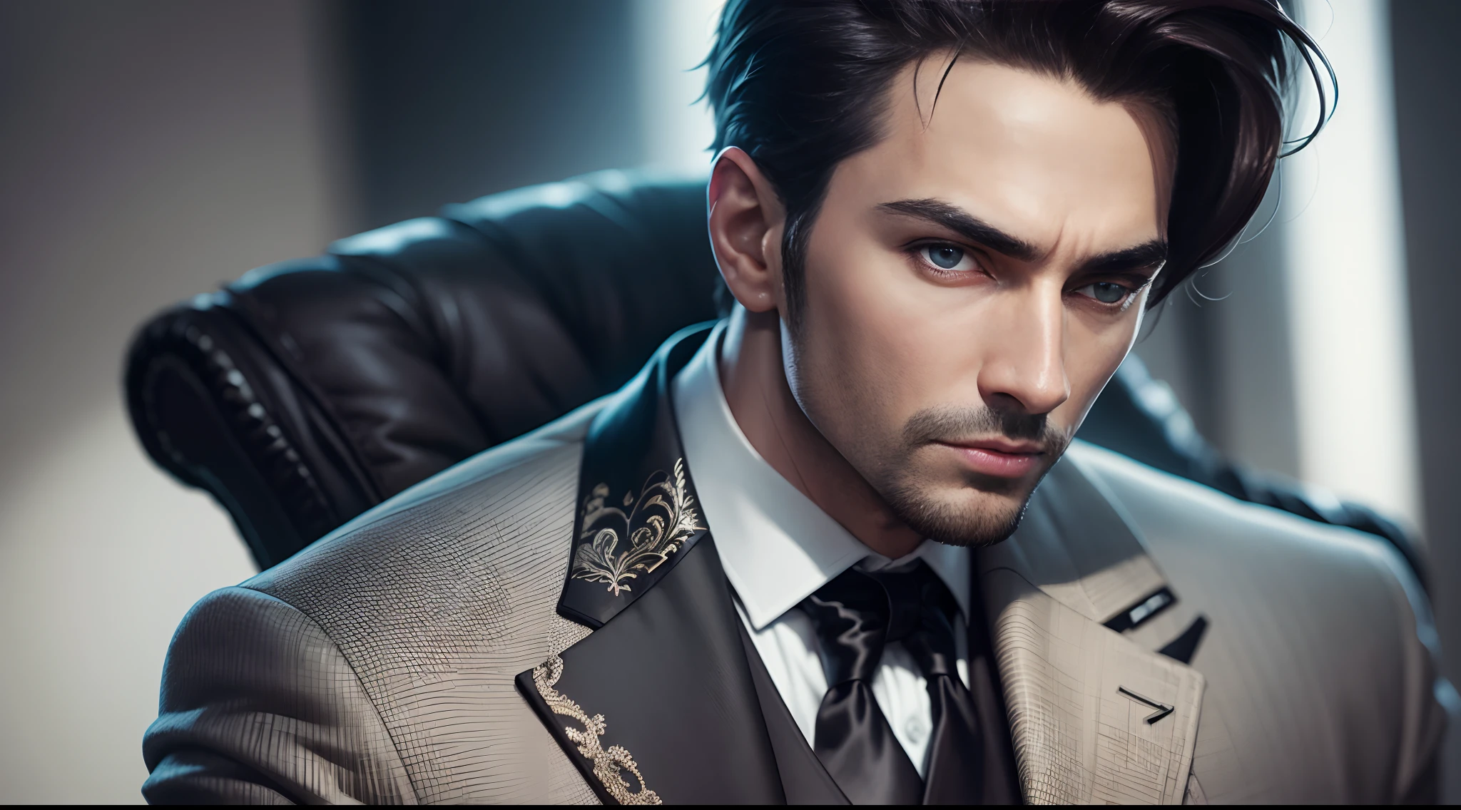 Man wearing fine designer suit (profile photo)
mid shot photo like [QuantumASMR| ultra realistic highly detailed intricate photorealistic analog style photography sharp focus on eyes, cinematic lighting