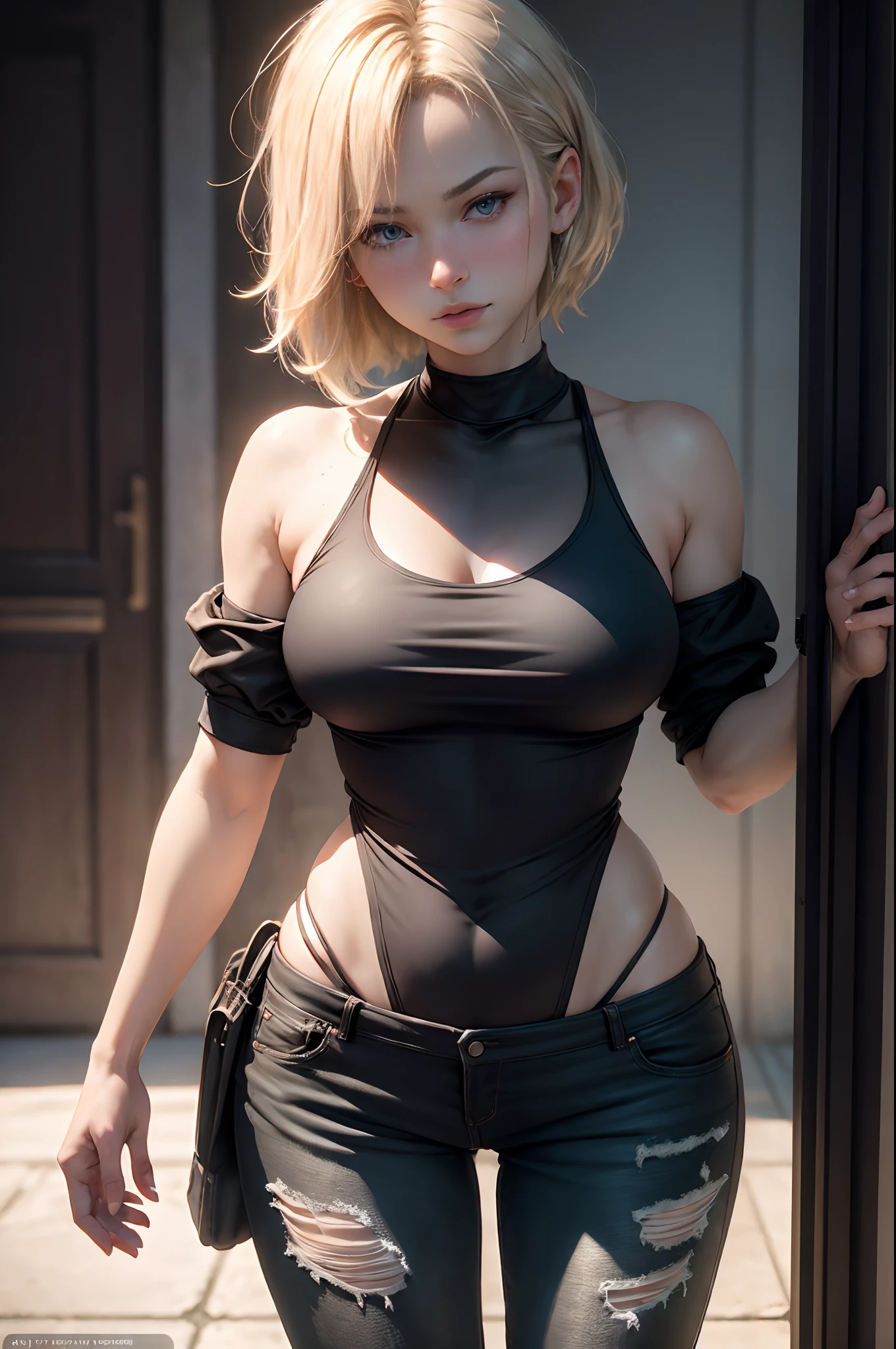 Beautiful mature russian woman、Black tank top、Black Denim Pants、Red flight jacket((Slimed、小柄))、Blonde shorthair riding on motorcycle Photorealsitic、a picture、masterpiece、reallistic、真实感、photorealisim、High contrast、Photorealistic Art Station Trend Digital Art 8k HD High Resolution Explanation Real, detaileds, Skin Texture, ultra-detailliert, realistic skin textures, armature, top-quality, 超A high resolution, (Photorealsitic:1.4),, hight resolution, detaileds, Raw foto, Sharp Re, Nikon D850 Film Stock Photo by Lee Jefferies 4 Kodak Portra 400 Camera F1.6 lenses rich colors hyper realistic lifelike textures dramatic lighting unreal engine artstation trends synestil 800,