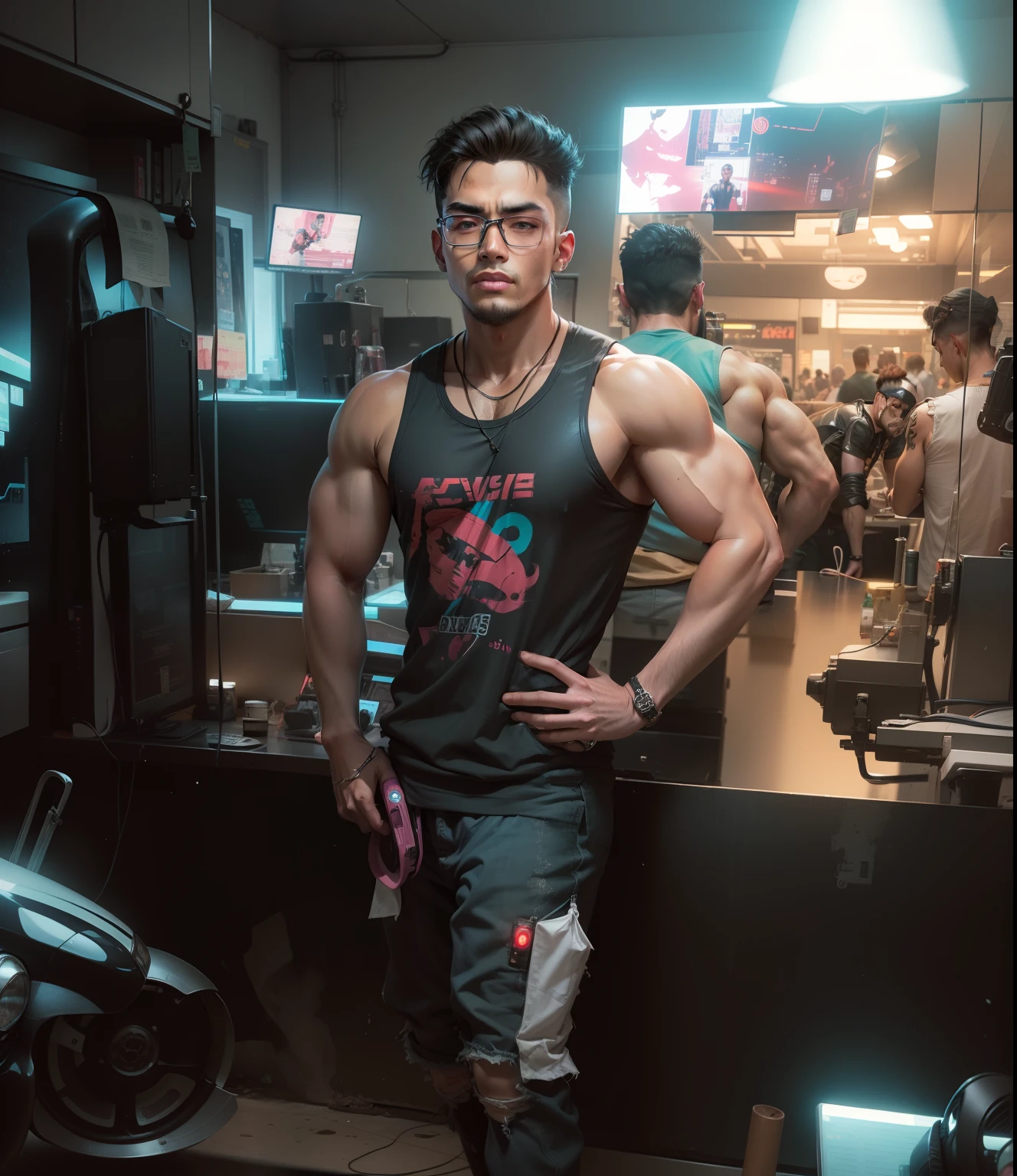 Change background cyberpunk handsomeboy don't change my face.