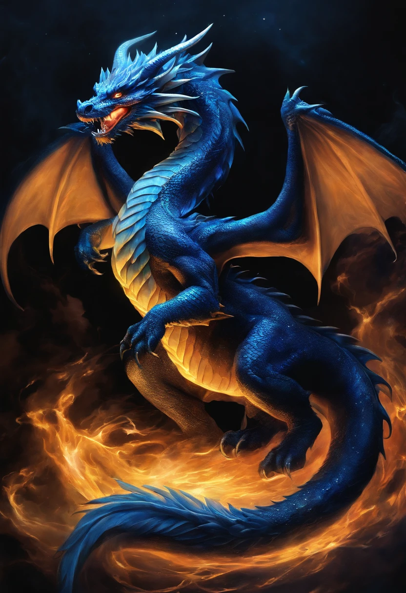 a painting of a blue dragon on a black background,, breathtaking rendering, inside a radiant connection, inspirada em Kinuko Y. Craft,, Magical Elements, kitten icon, uau, it's beautiful, casting a colorful multi spell, bright flash, glare