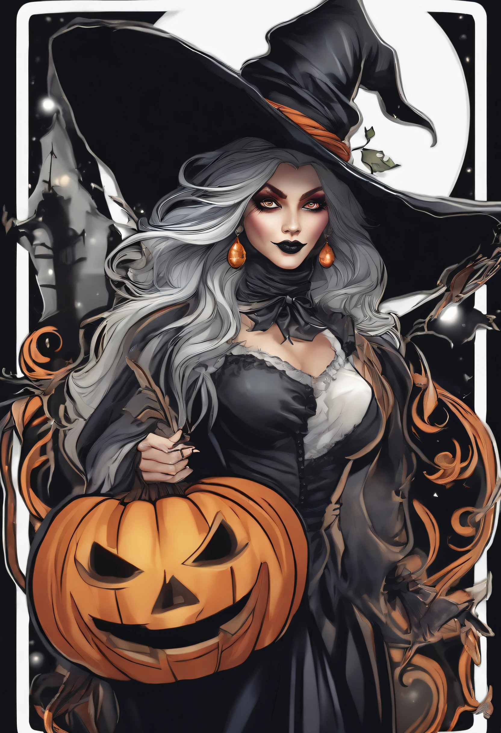 Sticker of A scary Halloween witch with white background , 3d render, anime, vibrant, conceptual art