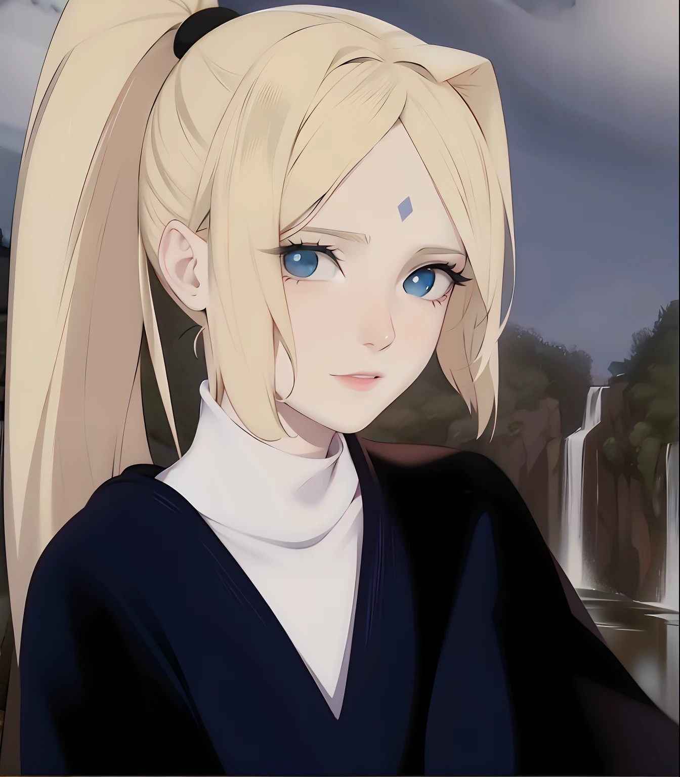 Menina anime com cabelo loiro e olhos azuis na frente de uma cachoeira, feito com anime painter studio, em estilo anime, em estilo anime, arte de anime realista, estilo anime semi-realista, retrato estilo anime, estilo realismo anime, cel - estilo de arte sombreado, estilo anime. 8k, inspirado no INO, arte digital estilo anime, personagem estilo anime