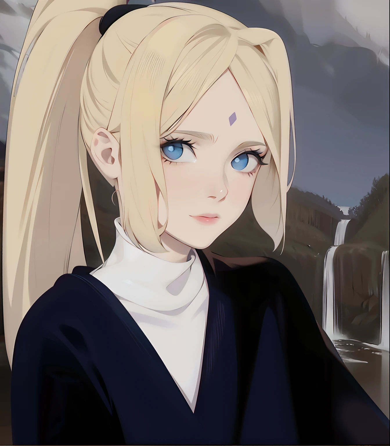anime com cabelo loiro e olhos azuis na frente de uma cachoeira, feito com anime painter studio, em estilo anime, em estilo anime, arte de anime realista, estilo anime semi-realista, retrato estilo anime, estilo realismo anime, cel - estilo de arte sombreado, estilo anime. 8k, inspirado no INO, arte digital estilo anime, personagem estilo anime