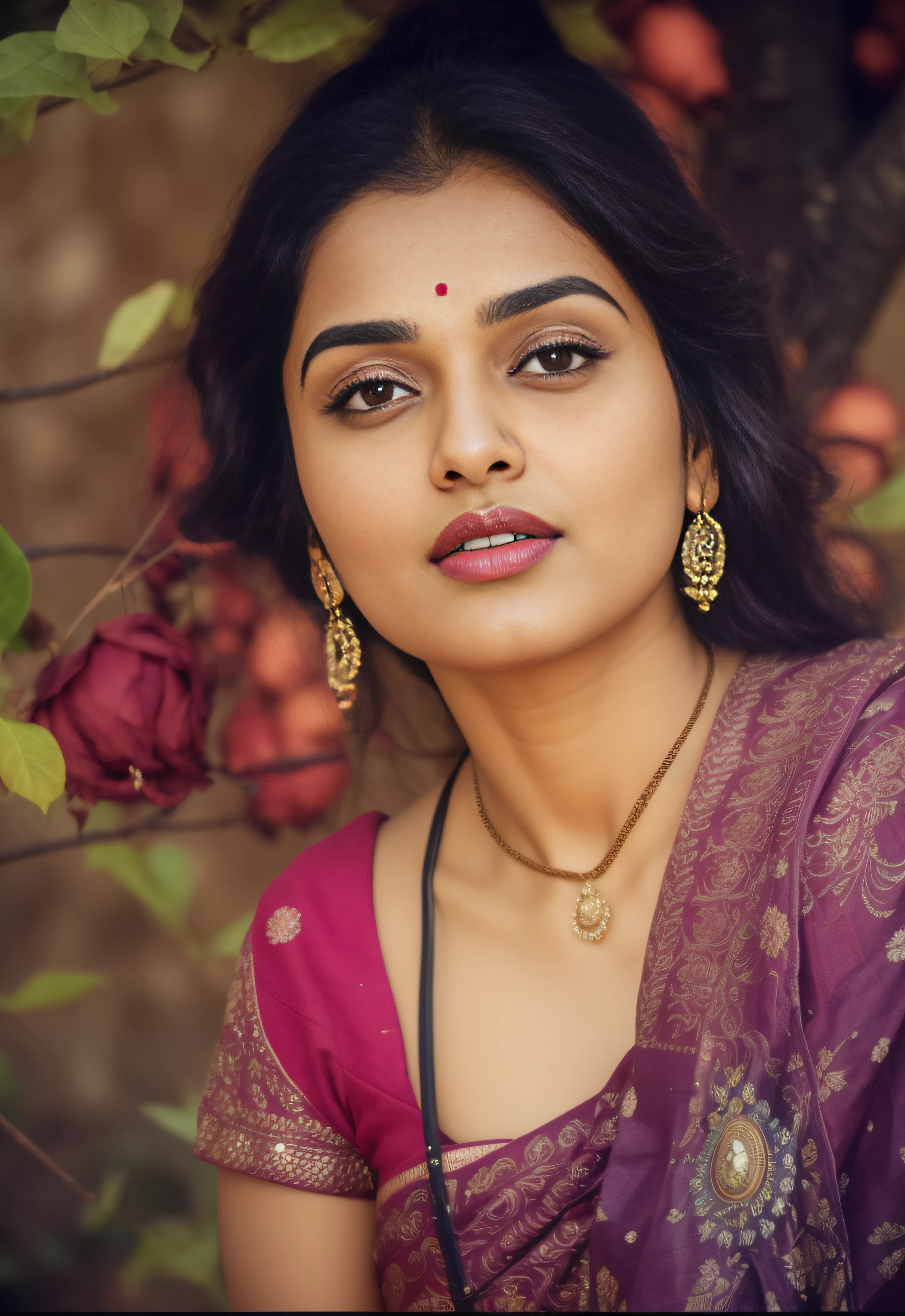 ((RAW, analog style)), face, extremely detailed full body color photo of a 25 y.o girl, beautiful face, beautiful eyes, ((small nose)), big natural lips, ((cotton sai)), medium breasts, healthy body, outdoor, trees, ((film grain, skin details, high detailed skin texture, 8k hdr, dslr)), indian female model Aditi Rao Hydari, close-up picture of Aditi Rao Hydari, green cotton sari, Sexy figure, hot looks, black long hair