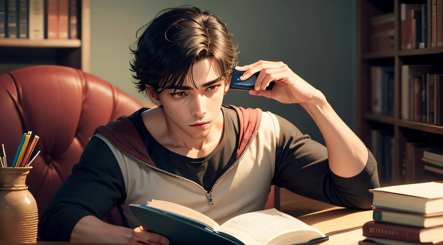 Garoto lendo livro