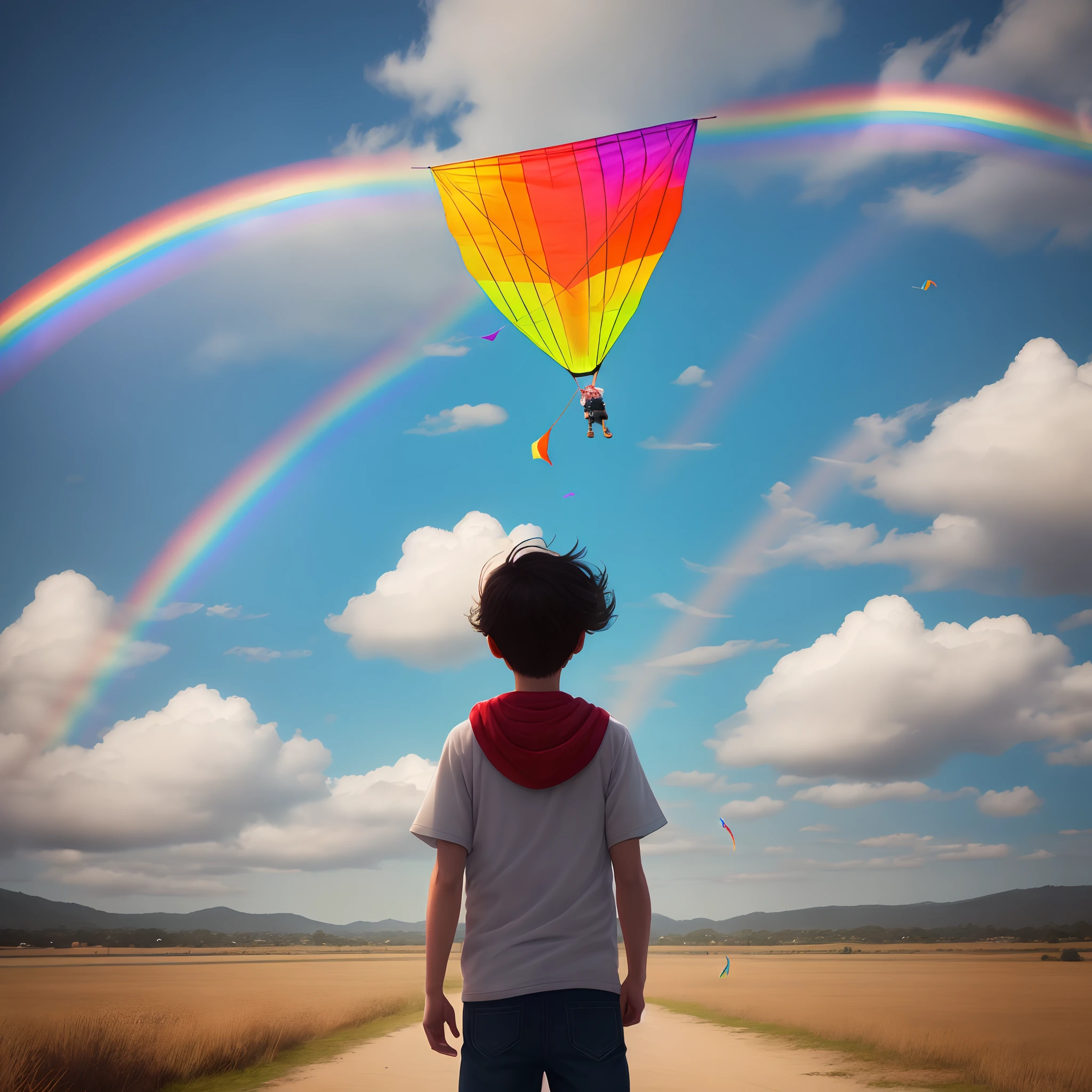 Whenever his kite flew, it drew rainbows in the sky.