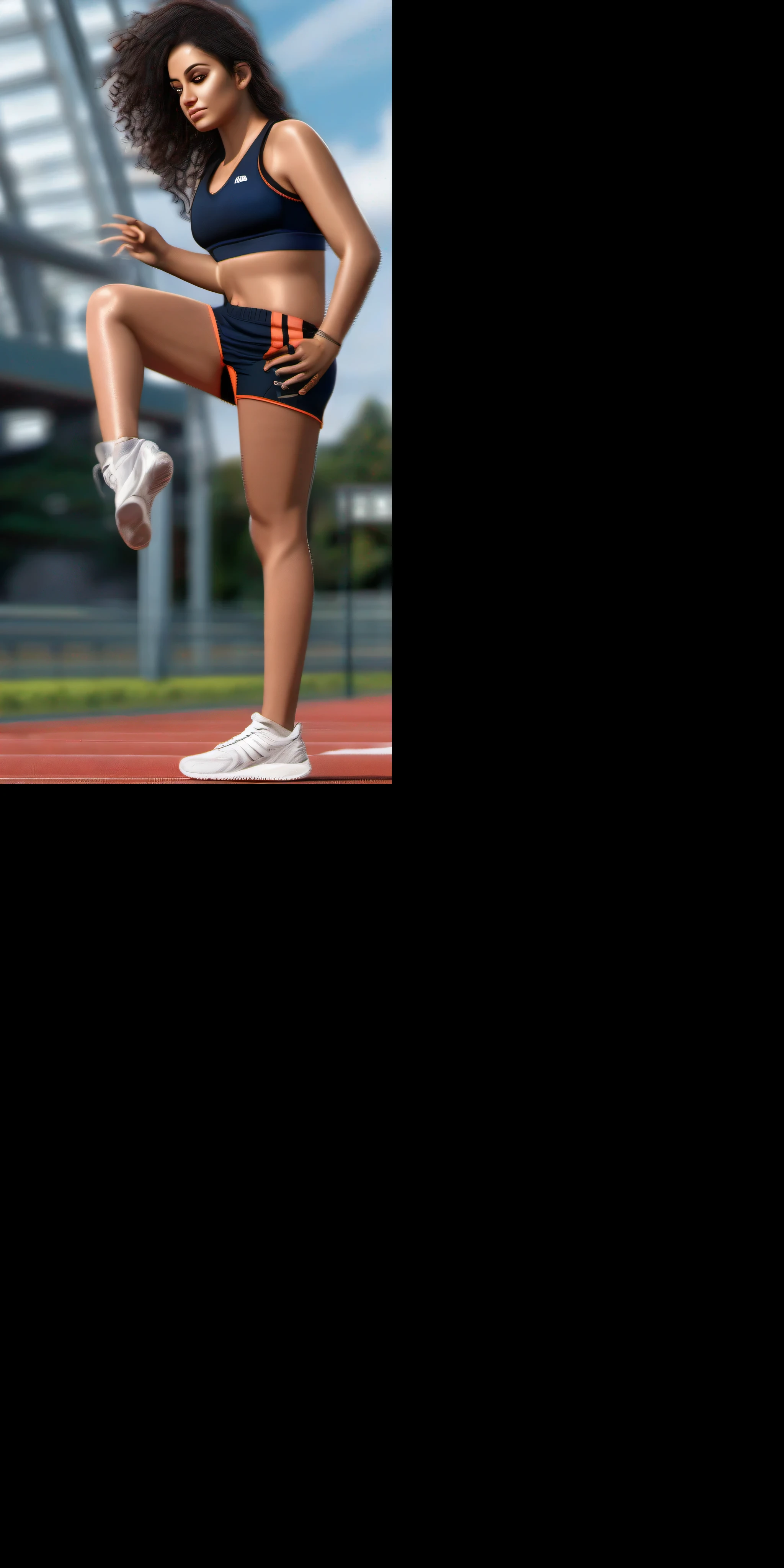 beautiful mature Indian college girl, in track outfit, outside on track field, ((slim, petite)), photorealistic, photo, masterpiece, realistic, realism, photorealism, high contrast, photorealistic digital art trending on Artstation 8k HD high definition detailed realistic, detailed, skin texture, hyper detailed, realistic skin texture, armature, best quality, ultra high res, (photorealistic:1.4),, high resolution, detailed, raw photo, sharp re, by lee jeffries nikon d850 film stock photograph 4 kodak portra 400 camera f1.6 lens rich colors hyper realistic lifelike texture dramatic lighting unrealengine trending on artstation cinestill 800,
