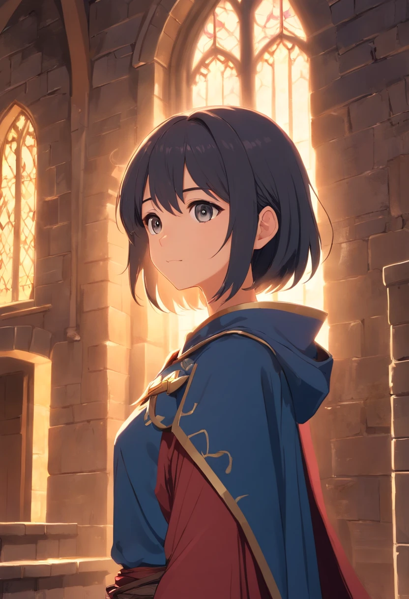 [tmasterpiece，Best quality，cinematic Film still from，HD animation，Realistic style，Amazing，Dark feeling，1 Loli girl with a faint smile，(small boobs:0.8)，extreme eye detail，extreme hair detail，10years old，Solo，(The upper part of the body:0.8)，(Put on heavy knight armor and cape:0.9)::0.8]，[Stand inside a medieval castle in Europe::0.7]