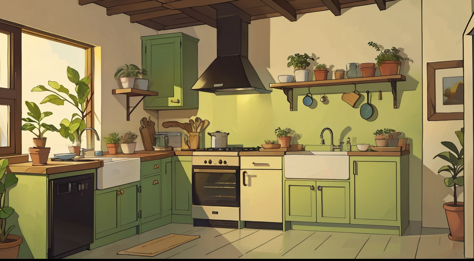 There is a cosy kitchen, algumas plantas