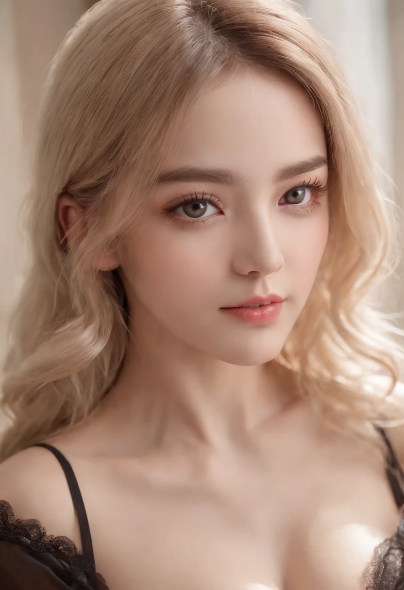 (hyperrealistic), (illustration), (high-resolution), (8k), (A highly detailed), (best illustration), (Beautiful Detailed Eyes), (Best Quality), (A highly detailed), (巨作), (wallpaper), (detailed face), 独奏, 1women, white wavy hair, Korean, heterochromic eyes, small moles under the eyes, Maid outfit transparent, Big breasts, long legs, tight abs, (camel fingers), (Transparent black socks), ( transparent panties),milf