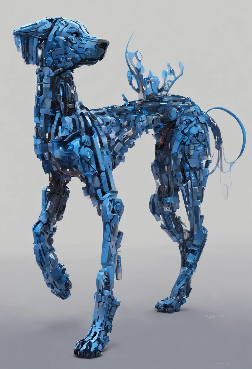 perro escultura de color azul hecho de piezas pilares
