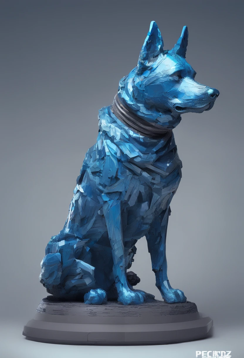 perro escultura de color azul hecho de piezas pilares