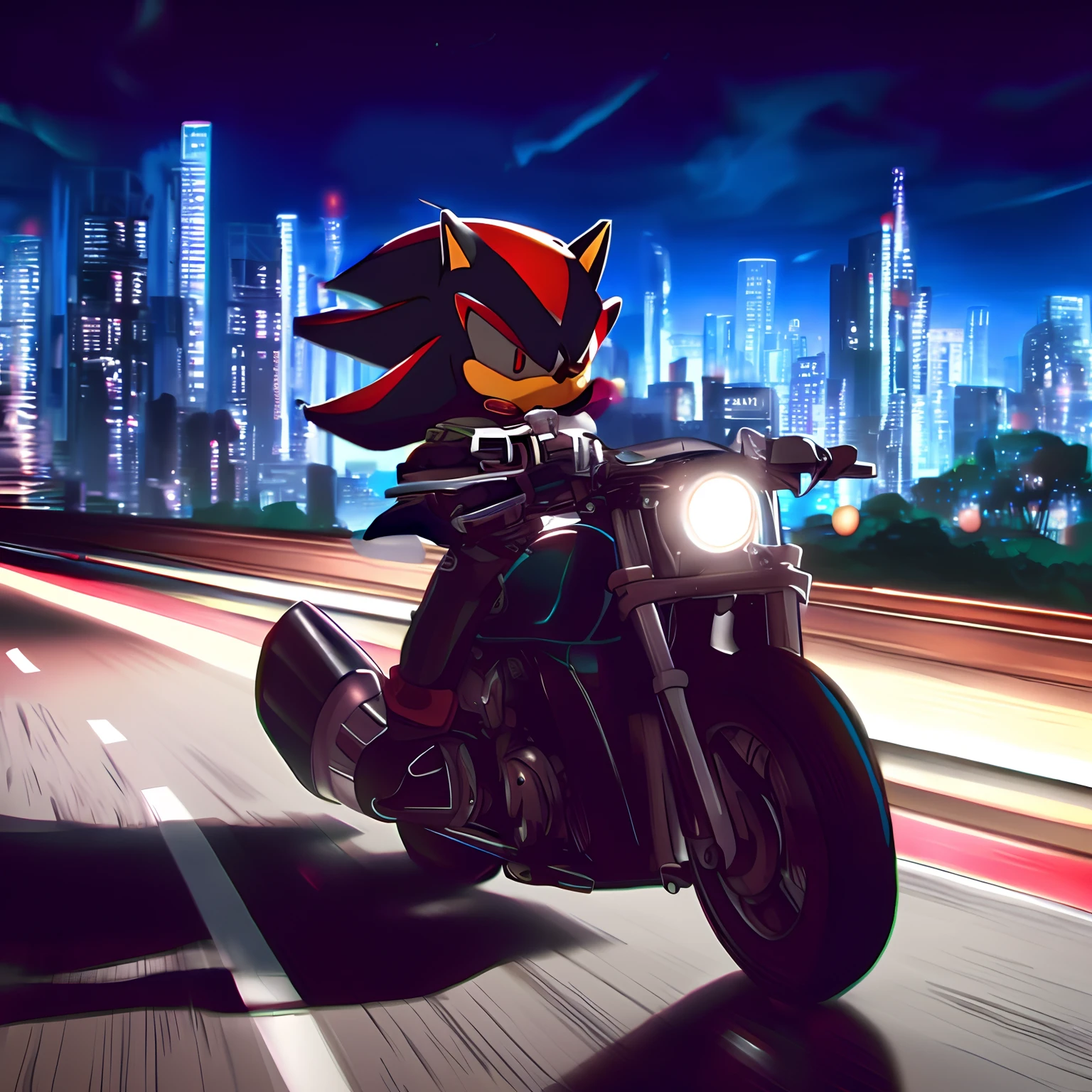 shadow the hedgehog piloting a harley davidson