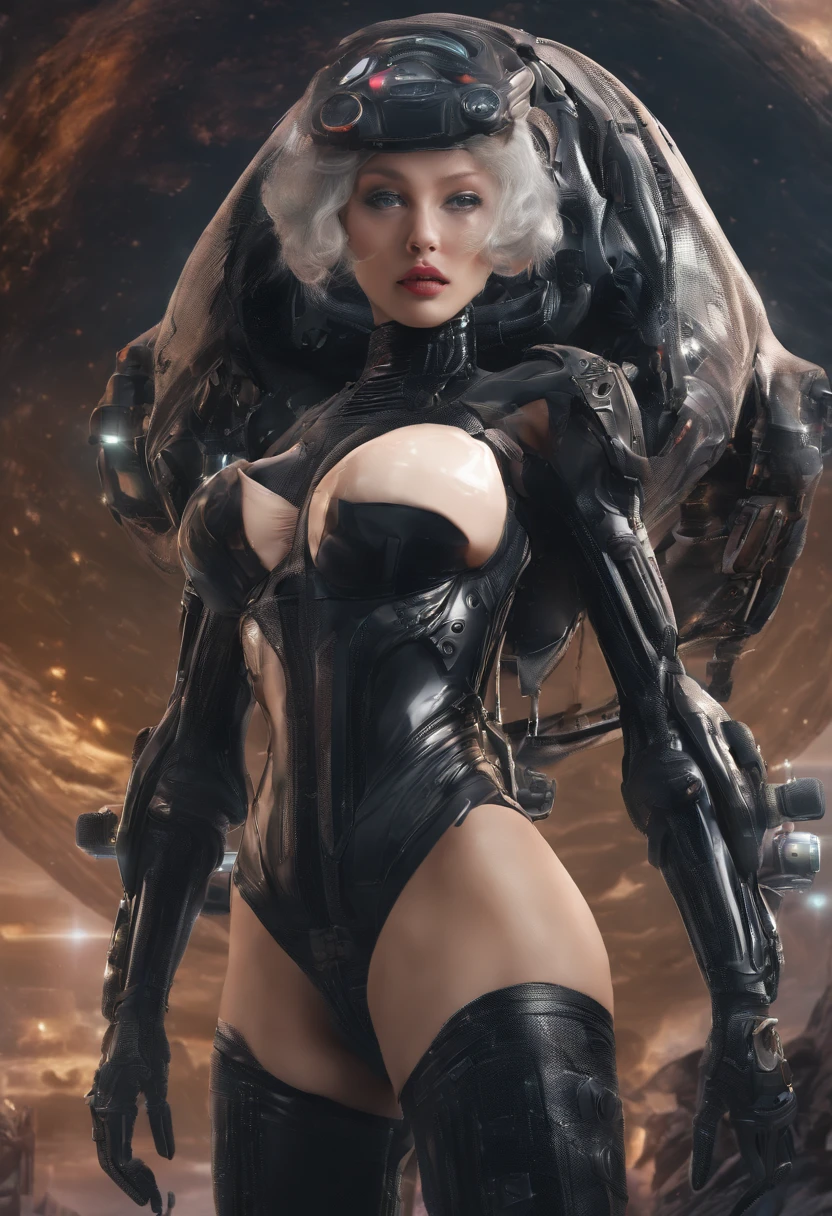 (hyperrealistic), (illustration), (high resolution), (8K), (extremely detailed), (best illustration), (beautiful detailed eyes), (best quality), (super detailed), (masterpiece), (wallpaper), (detailed face), solo, 1women, white wavy hair, korean, heterochromic eyes, small moles under the eyes, maid outfit, big breasts, long legs, tight abs, (camel toes), (black stockings), ( panties),milf