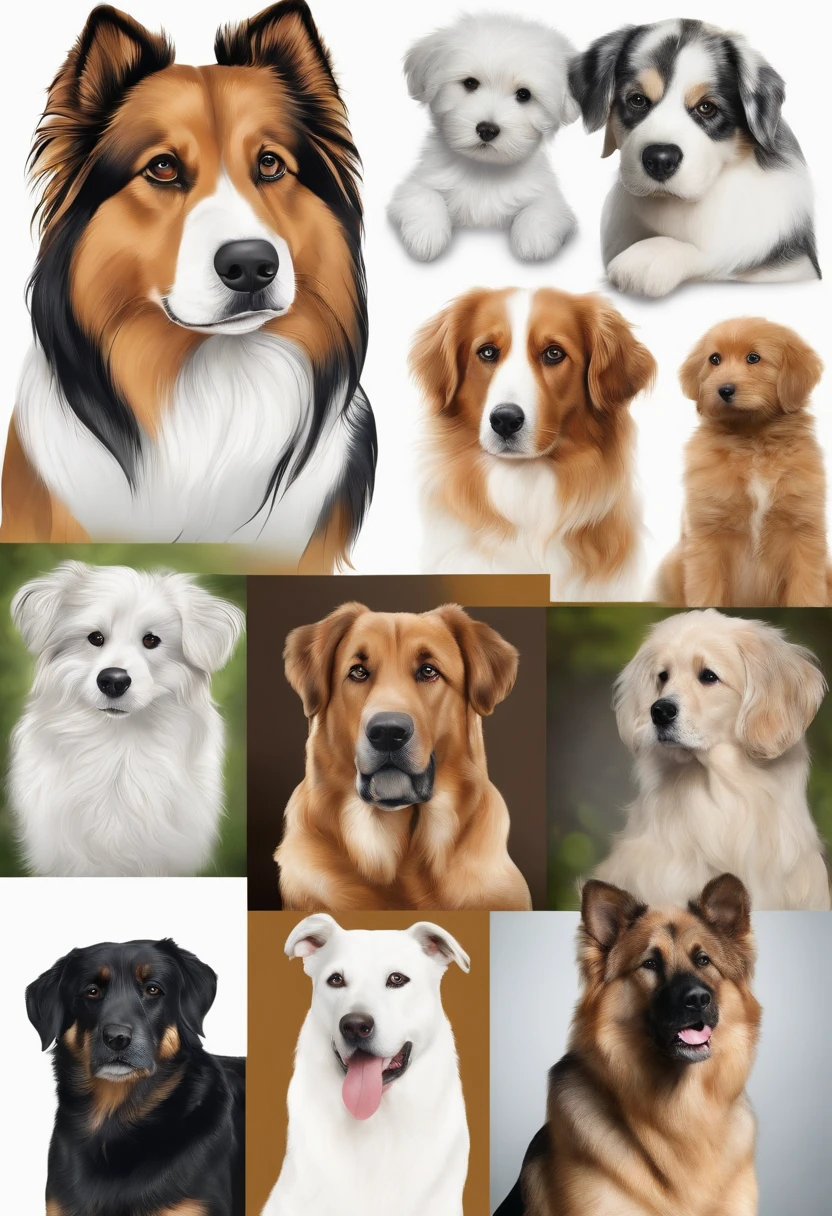 10 Realistic Dog Breeds for Coloring Book, com fundo branco