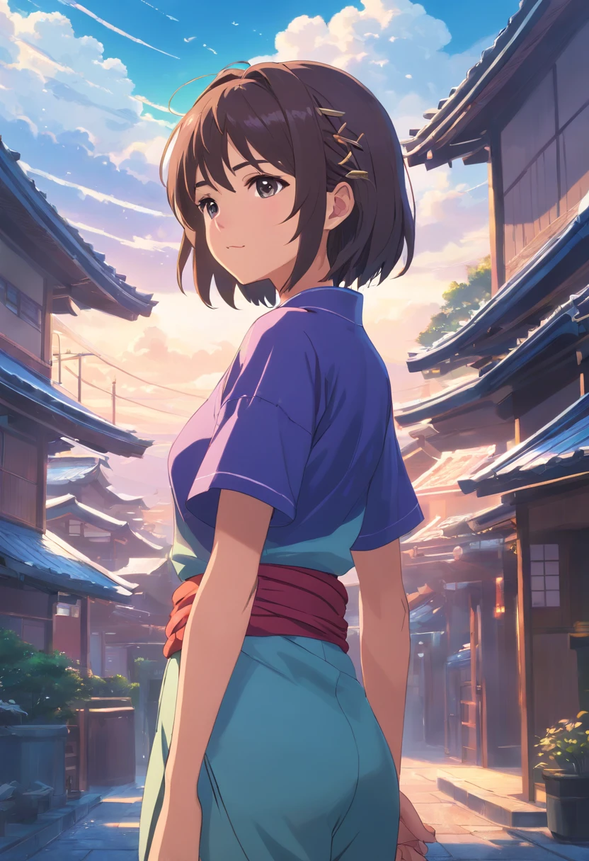 Masterpiece, top quality, high resolution, solo, mahokenshi inspired, a woman, safirai house samurai armor, defense masters, hyper detailed, sexy Japanese armor, silver and purple details, ice spike armor, perfect hands, beautiful artwork, master quality, best shadows, lighting highlighting the character, in a Japanese sapphire house village in the mountains