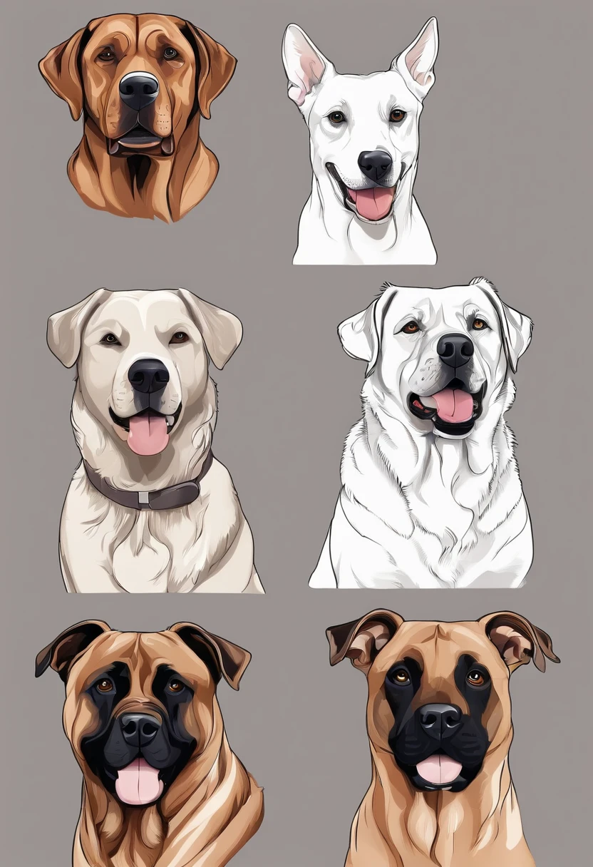 10 separate photos of dog breeds for coloring book, com fundo branco
