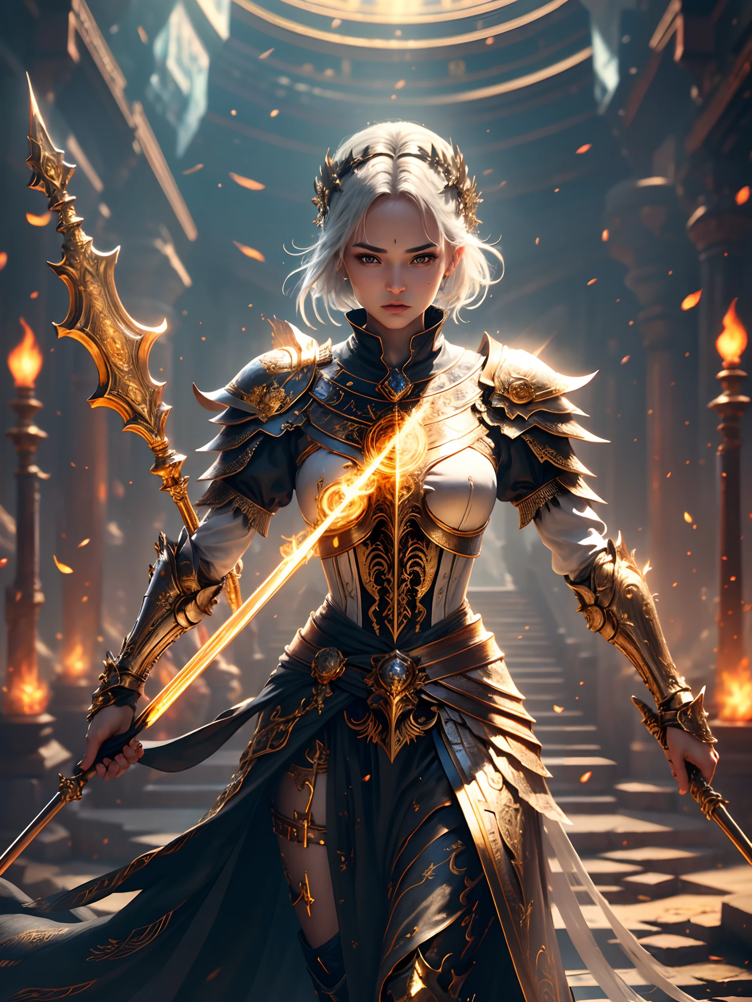 skeleton knight, greatsword, master piece, full body, best quality, realistic epic, (black_marbled), (Blackwing: 1.3), intricate details, intricate patterns, golden powder, floating (golden cloth), detailed texture, glass broken, Divine Light, (((raven)), Golden Rose, gold foil, motion blur, depth of field, hologram, (medium breasts: 1.3), (realism:1.5), (Realisitc:1.4), ( Absurdity:1.4), 8k, ultra-detailed, Beautiful girl detailed, (only 1:1.4), 1girl, (Viewer facing:1.2), (Bright sunny day: 1.5), Intricate body details, (short:1.3 ), (best quality: 1.0), (Ultra Highres) : 1.0), highly detailed face and eyes, (photorealistic: 1.2)
