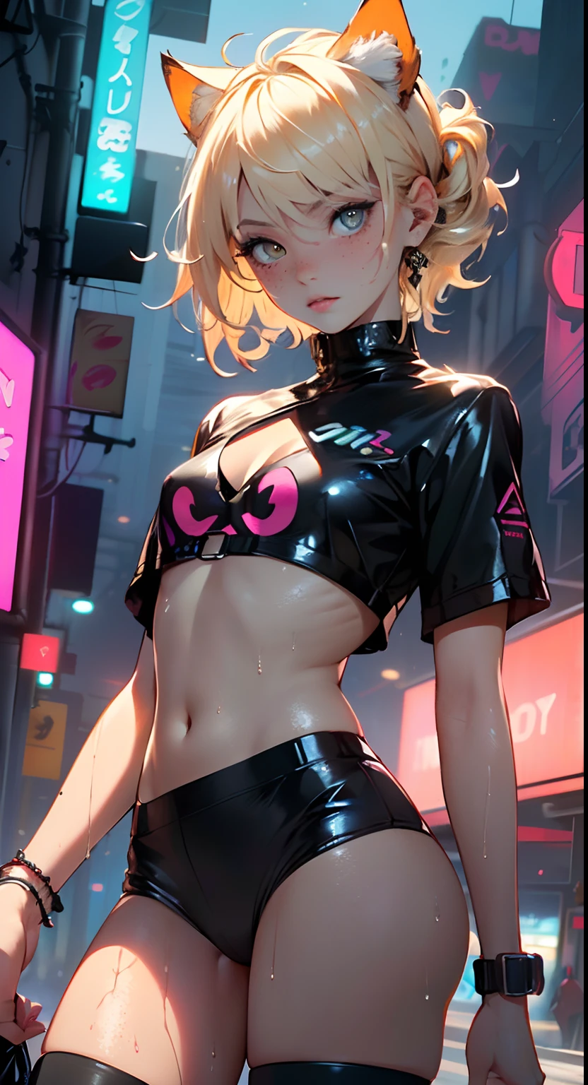 cute little cat loli,(((little loli,small tiny body,petite, chibi))),(((6 ))),((little cat loli with extremely cute and beautiful blonde hair)),(((cat girl,anthro furry cute,cat-girl))),(((cat ears,cat ears on head,big cat ears))),
(((flat chest))),(((blonde hair:1.35,messy blonde hair,colored inner hair,ear breathing,))),(((heterochromia:1.5,eye1 yellow,eye2 orange))),intricate eyes,beautiful detailed eyes,symmetrical eyes,big eyes:1.5,,(((freckles on the face,freckles,freckled girl))),(((lustrous skin:1.5,bright skin: 1.5,skin tanned,shiny skin,very shiny skin,shiny body,plastic glitter skin,exaggerated shiny skin,illuminated skin,wet legs))),(detailed body,(detailed face)),
cute,slutty,,erotic,(((nsfw))),
zettai ryouiki,revealing clothing,show skin,((rave shirt,neon shirt,rave mini-skirt,visible thong straps)),(wearing a rave outfit:1.3,rave clothes,semi-naked,with little clothing),((wet clothes,intricate outfit,intricate clothes)),
(dynamic pose:1.0),embarrassed,(centered,scale to fit dimensions,Rule of thirds),
cyberpunk city by the ocean at night, with bright neon signs and dark stormy clouds and puddles, scenery:1.25,
artistic photography,(photography taken by sldr),highres, sharp focus, (ultra detailed, extremely detailed), (photorealistic artwork:1.37),(extremely detailed CG unity 8k wallpaper),((synthwave background theme)),(((vibrant colors))),(intricate background),(masterpiece),(best quality)