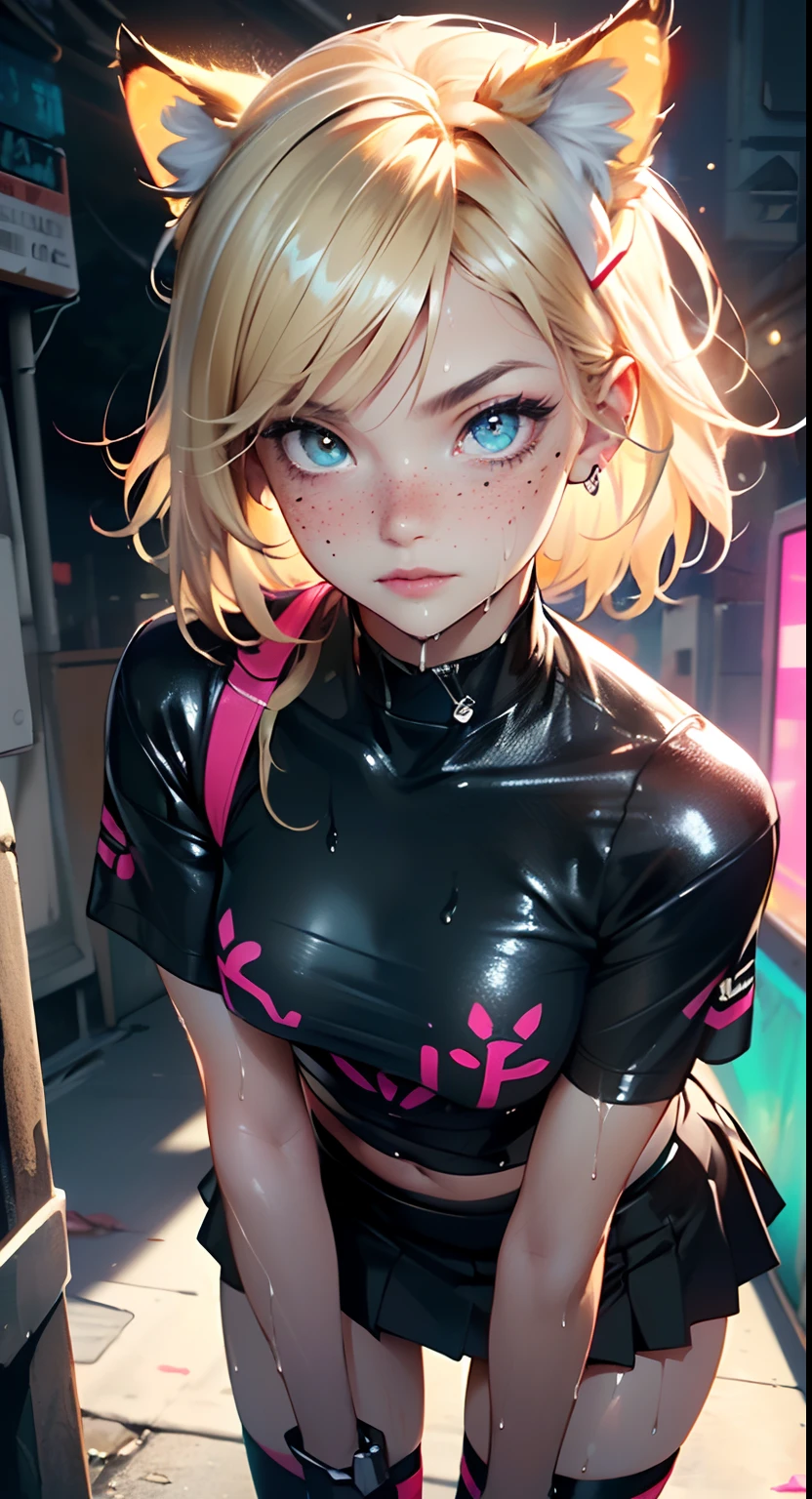 cute little cat loli,(((little loli,small tiny body,petite, chibi))),(((6 years old))),((little cat loli with extremely cute and beautiful blonde hair)),(((cat girl,anthro furry cute,cat-girl))),(((cat ears,cat ears on head,big cat ears))),
(((flat chest))),(((blonde hair:1.35,messy blonde hair,colored inner hair,ear breathing,))),(((heterochromia:1.5,eye1 yellow,eye2 orange))),intricate eyes,beautiful detailed eyes,symmetrical eyes,big eyes:1.5,,(((freckles on the face,freckles,freckled girl))),(((lustrous skin:1.5,bright skin: 1.5,skin tanned,shiny skin,very shiny skin,shiny body,plastic glitter skin,exaggerated shiny skin,illuminated skin,wet legs))),(detailed body,(detailed face)),
cute,slutty,,erotic,(((nsfw))),
zettai ryouiki,revealing clothing,show skin,((rave shirt,neon shirt,rave mini-skirt,visible thong straps)),(wearing a rave outfit:1.3,rave clothes,semi-naked,with little clothing),((wet clothes,intricate outfit,intricate clothes)),
(dynamic pose:1.0),embarrassed,(centered,scale to fit dimensions,Rule of thirds),
cyberpunk city by the ocean at night, with bright neon signs and dark stormy clouds and puddles, scenery:1.25,
artistic photography,(photography taken by sldr),highres, sharp focus, (ultra detailed, extremely detailed), (photorealistic artwork:1.37),(extremely detailed CG unity 8k wallpaper),((synthwave background theme)),(((vibrant colors))),(intricate background),(masterpiece),(best quality)