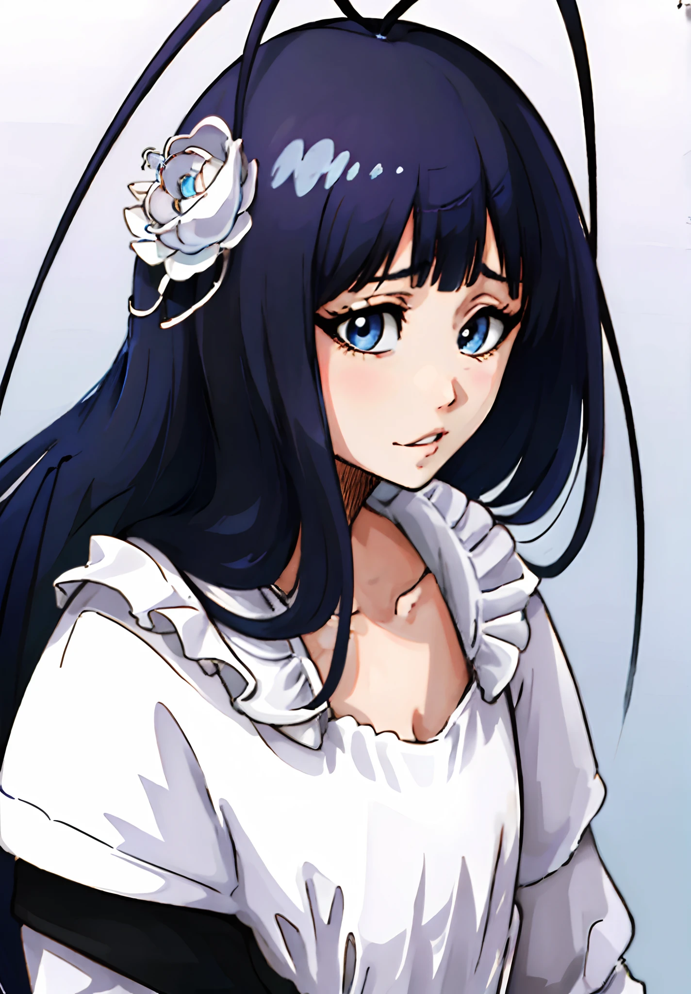 masterpiece, highly detailed, Best quality,(GiselleGewelle:1.3), ultra high res,1boy, portrait,(white_shirt, blue_eyes, long_hair:1.2),solo