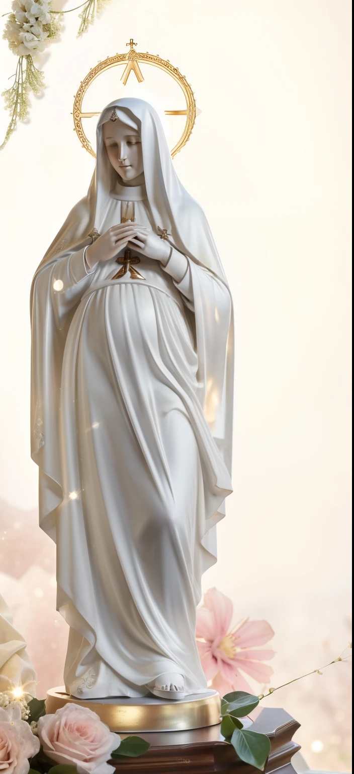 (((Blessed Virgin Mary of Mount Carmel))) Luminoso, en estilo similar al del artista WILLIAM ADOLPHE BOUGUEREAU, obra maestra, (La mejor calidad: 1.2), (super fine: 1.2), illustration, (extremadamente delicado y hermoso: 1.2), movie angle, flotante, (Hermoso ojo de detalle: 1.1), (detalle luz: 1.1), Movie Lights, Cielo delicado, ojos azules, (Cola de caballo alta: 1.1), capa, ojuelos, cielo estrellado, (light particles: 1.1) dibujo, flor. (obra maestra), (La mejor calidad), (fotorrealista:1.3), 8k, Textura detallada de la piel, Textura detallada de la tela, hermosa cara detallada, Detalles intrincados, ultra detallado (cuerpo de cuerpo entero:1.2)