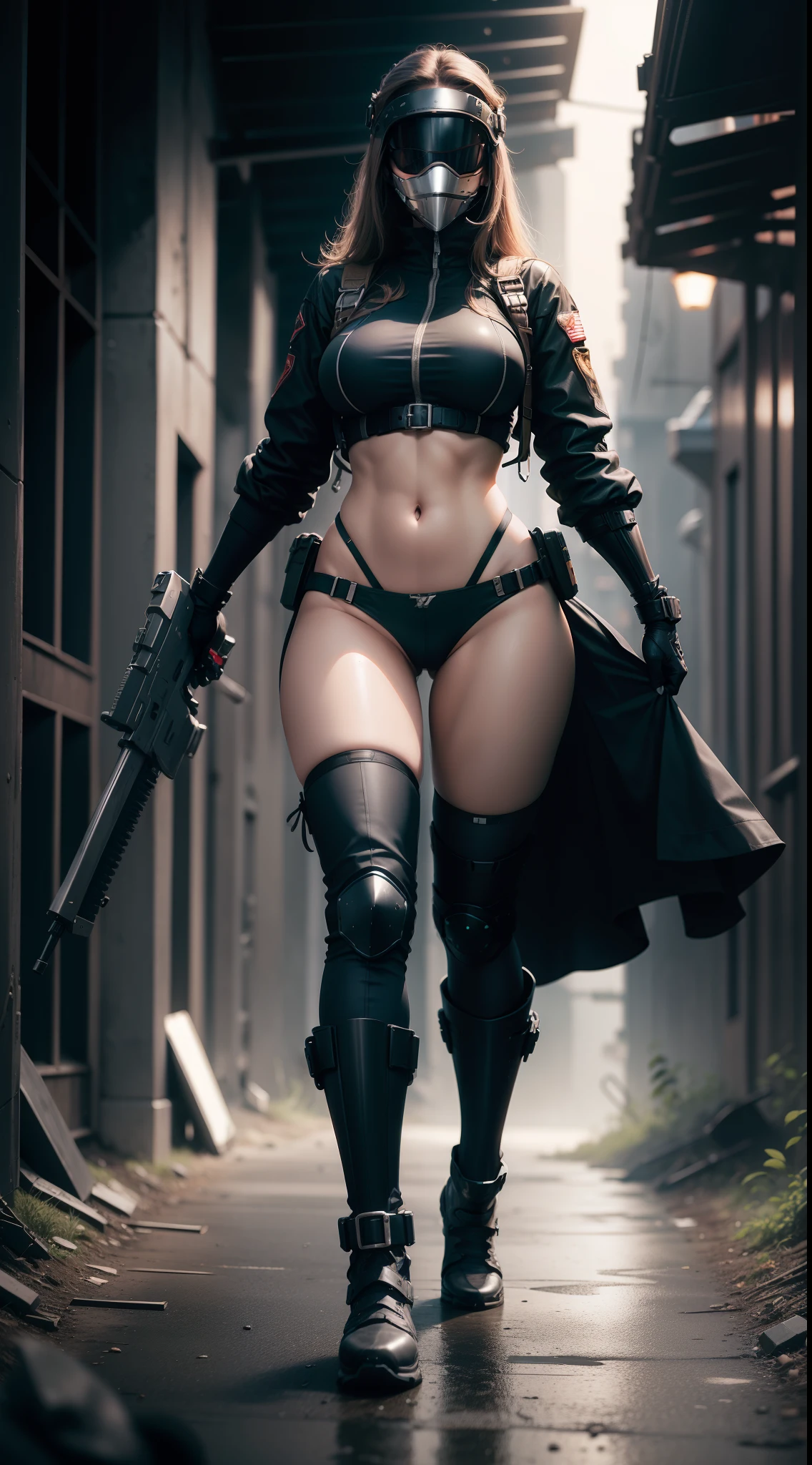 Best Sexy Big Breasts Athletic Body Breasts Metal Boot Metal Panties Futuristic Weapon Metal Mask Night Vision Glasses Military Helmet NSFW