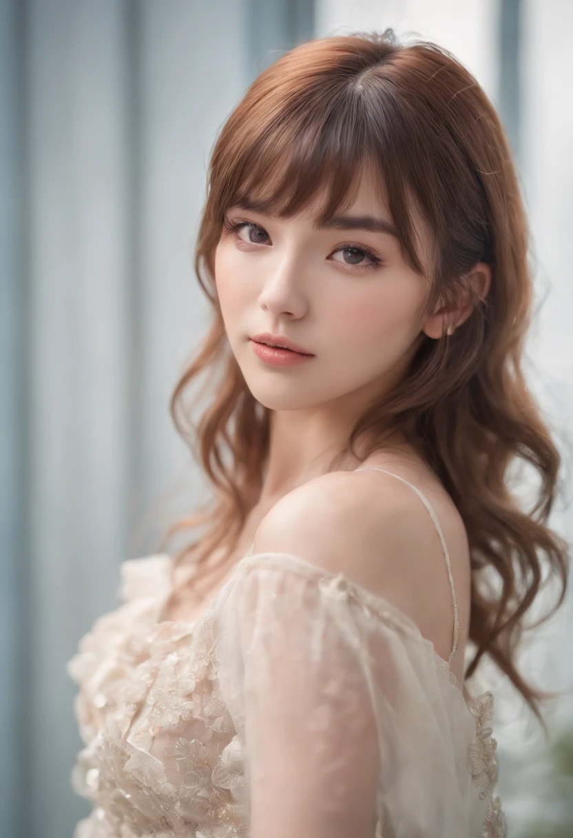 (masterpiece), (best quality), (ultra detailed),(disheveled hair),(illustration), (1girl), (Fashionable clothing), standing, Fashion model, looking at viewer, (interview), (simple background),beautiful detailed eyes, delicate beautiful face, Floating,(high saturation),(colorful splashes),colorful bubble,(shining), focus on face, ponytail, kamisato ayaka, light blue hair, bangs, hair ring, floating flowers, floating hairs, (shining), best lighting, best shadow,