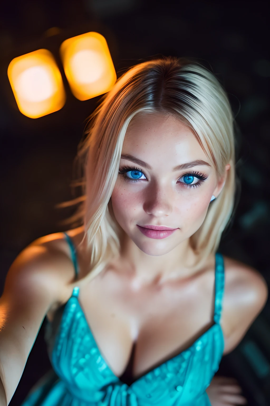(Cinematic Photo:1.3) of (Ultra detailed:1.3) young white female model blonde hair blue eyes long falsie eyelashes, beautiful face wearing skintight miniskirt with circuitry and neon lights on it,she has wide hips, squatting in futuristic city street surrounded by yellow neon lights its raining intricate details, shot from behind, low angle view, low angle shot, detailed textures, sharp focus, ultra-high pixel detail, intricate, realistic, high-quality, full colors, incredibly detailed, 16k, hyper-realistic, RAW photo, masterpiece, ultra-detailed, professional photography,Highly Detailed