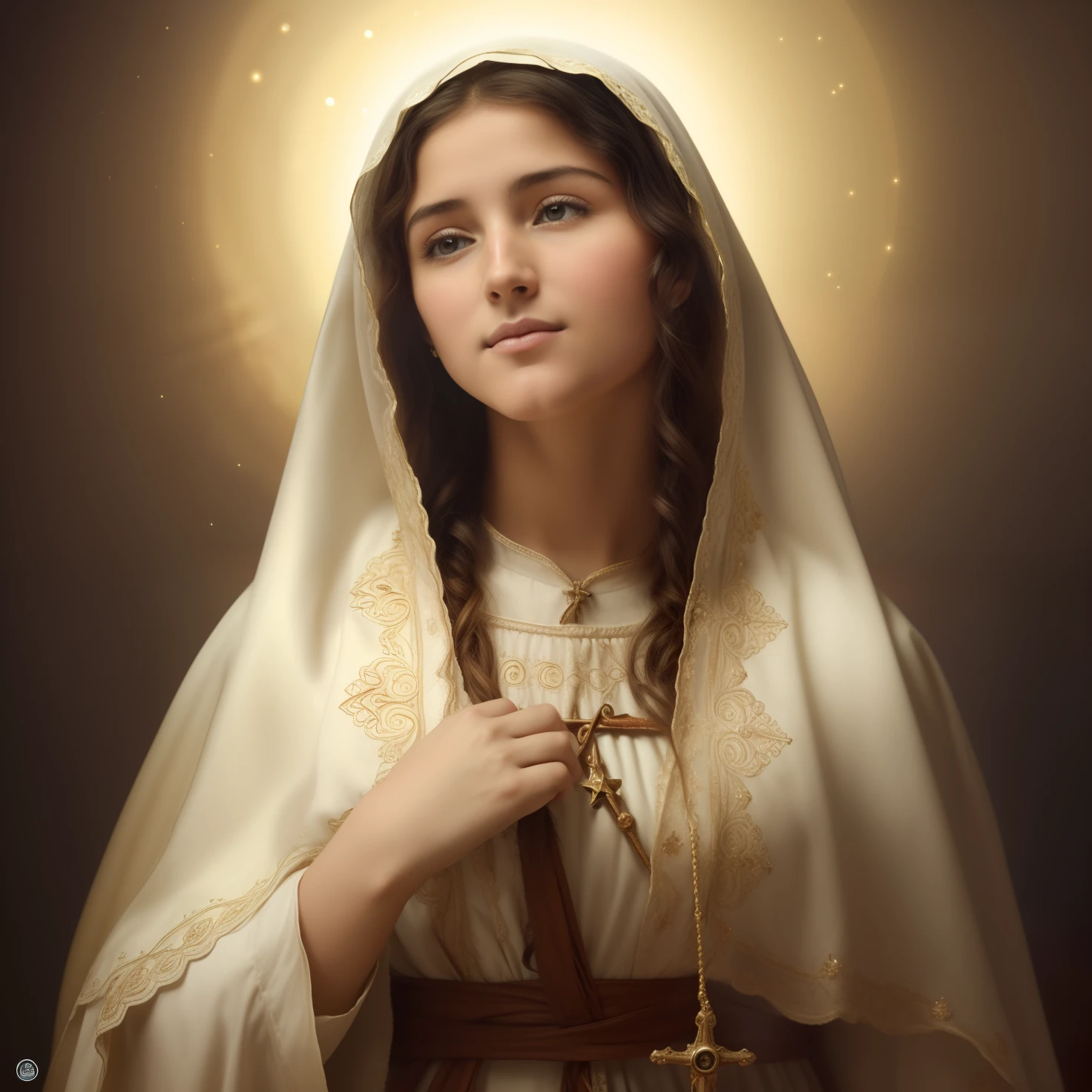 (((Blessed Virgin Mary of Mount Carmel))) Luminoso, en estilo similar al del artista WILLIAM ADOLPHE BOUGUEREAU, obra maestra, (La mejor calidad: 1.2), (super fine: 1.2), illustration, (extremadamente delicado y hermoso: 1.2), movie angle, flotante, (Hermoso ojo de detalle: 1.1), (detalle luz: 1.1), Movie Lights, Cielo delicado, ojos azules, (Cola de caballo alta: 1.1), capa, ojuelos, cielo estrellado, (light particles: 1.1) dibujo, flor. (obra maestra), (La mejor calidad), (fotorrealista:1.3), 8k, Textura detallada de la piel, Textura detallada de la tela, hermosa cara detallada, Detalles intrincados, ultra detallado (cuerpo de cuerpo entero:1.2)