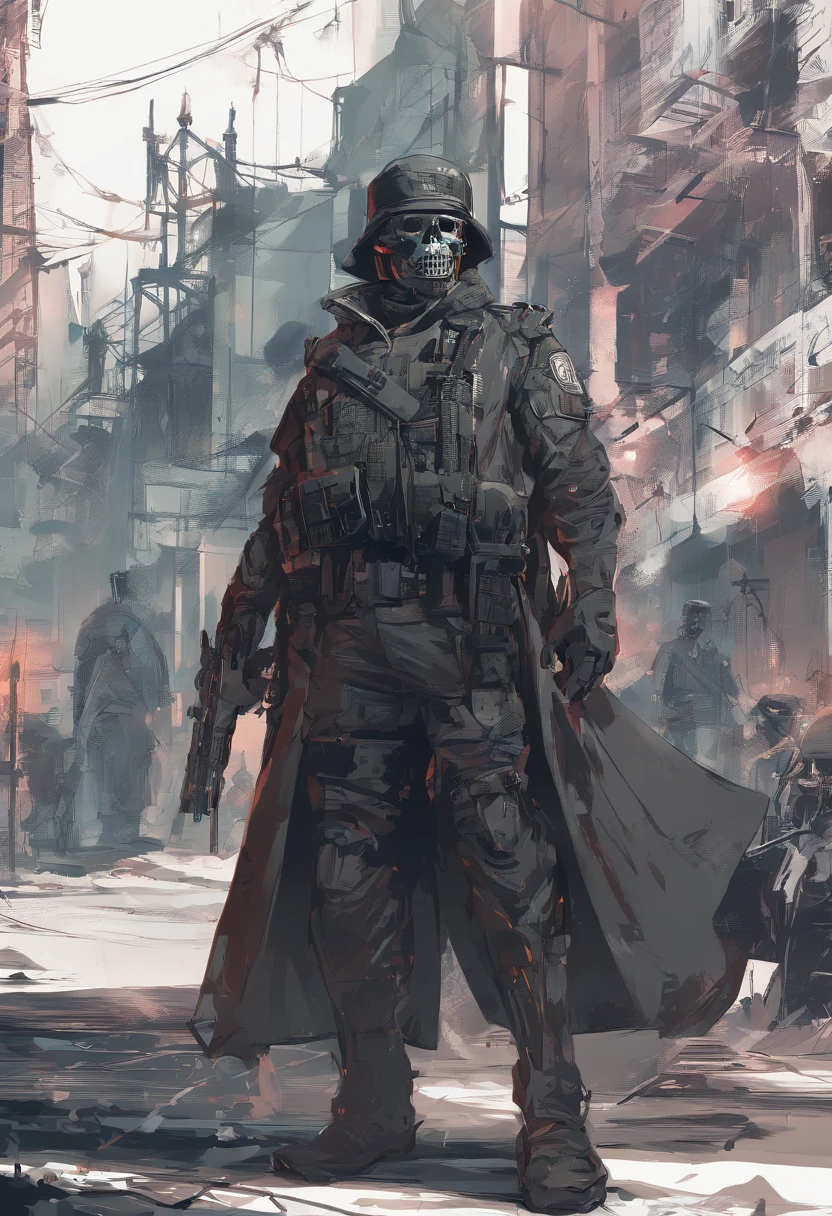 Policial com rosto de caveira, olhos brilhantes e ardentes, Penitentiary fund on fire, Ultra-detailed background Biomechanics, estranho, assustador, pesadelo, cores muito brilhantes, light particles, com luz brilhante, Mshiff, Arte do papel de parede, Parede UHD de papel de parede,