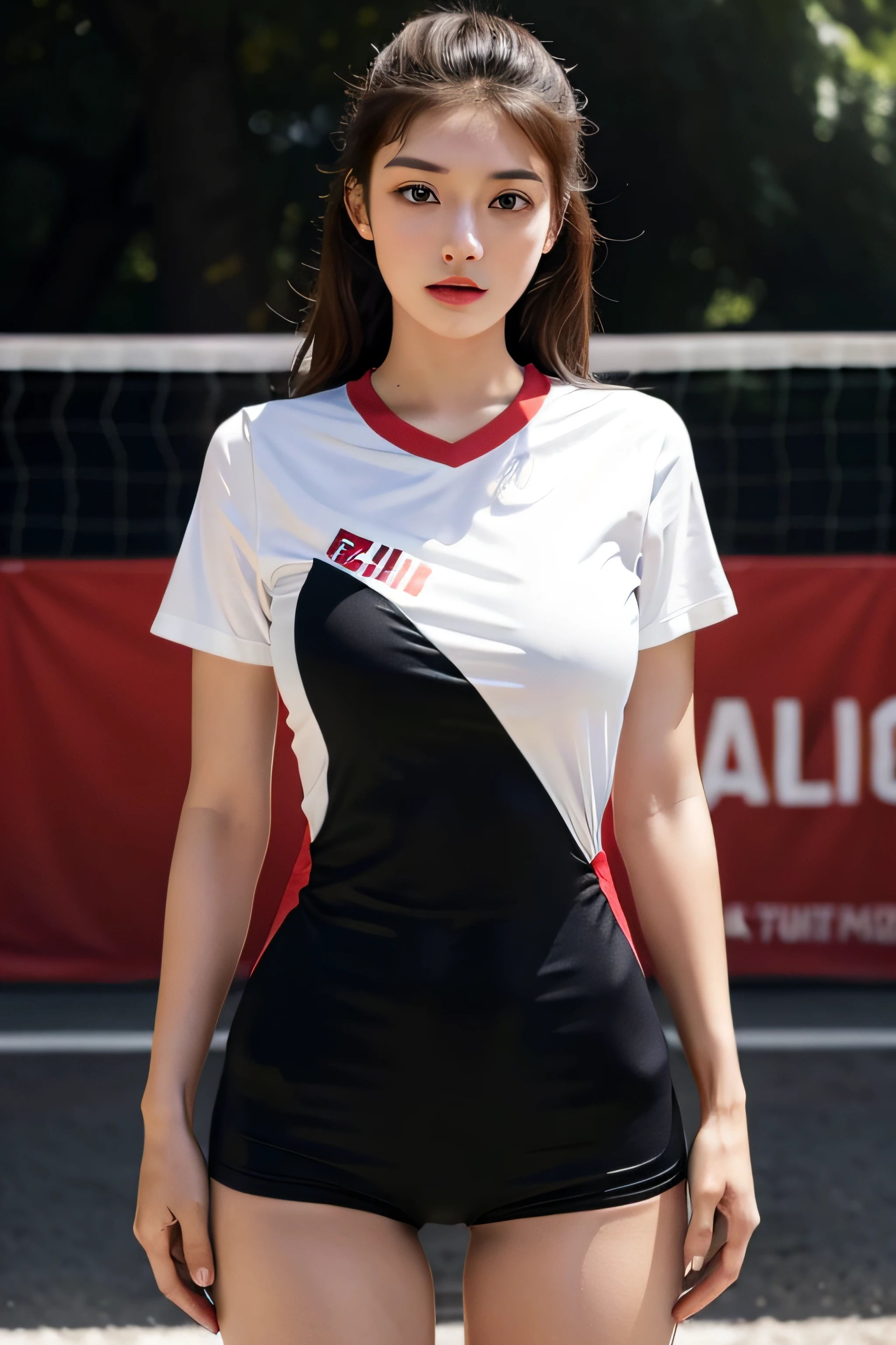 1girll, Volleyball shirt, Volleyball, Sexy girls, big breast, full body detailing, High quality, Best quality, 8K, Realistic, Masterpiece