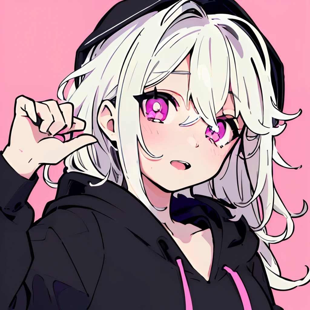 (masterpiece:1.2)、Highest quality、PIXIV、Rebellious girl、One girl、Open your mouth、鋭いteeth、teeth、Long Hair、Street background、gem、badge、ボタンbadge、Food、Bright purple eyes、Earrings、Jacket、eyelash、Foodを下にして、Upper Body、Characters in clothes、zipper、collar、cable、chain、Stickers、hoodie、smile、Focus on the viewer、Chest in the center、Shoulder Bare、Belly button、Black and white hair color,leaning forward,Cyberpunk city,Night view,Black and white grey outfit,Overflowing drool、saliva、White Breath、Sigh