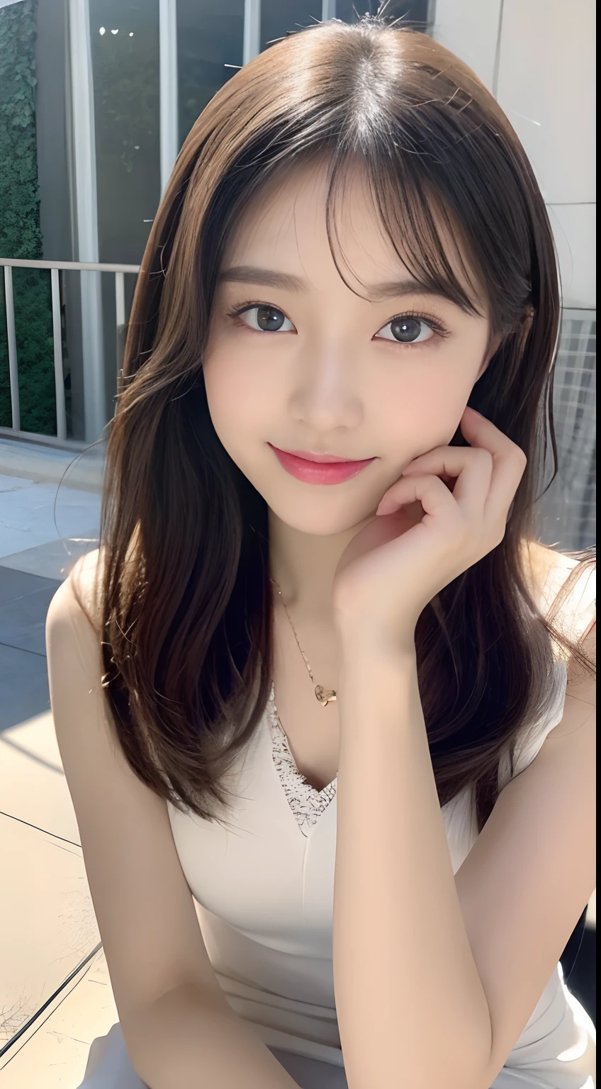 table top, highest quality, figure, Super detailed, finely, High resolution, 8k wallpaper, 完璧なダイナミックな構figure, detailed and beautiful eyes, Gorgeous black spring outfit,ランダムなcute髪,,natural color lip, bold sexy pose,smile、20 year old girl、cute、sexy shot looking at camera,常にblur the background,perfect and beautiful face,Take only the face,Beautiful and dense face、slim face and style,Big eyes、Do gal makeup、Living room of luxury designer tower apartment、blur the background、cute hairstyles、cuteポーズ、make a piece for the camera